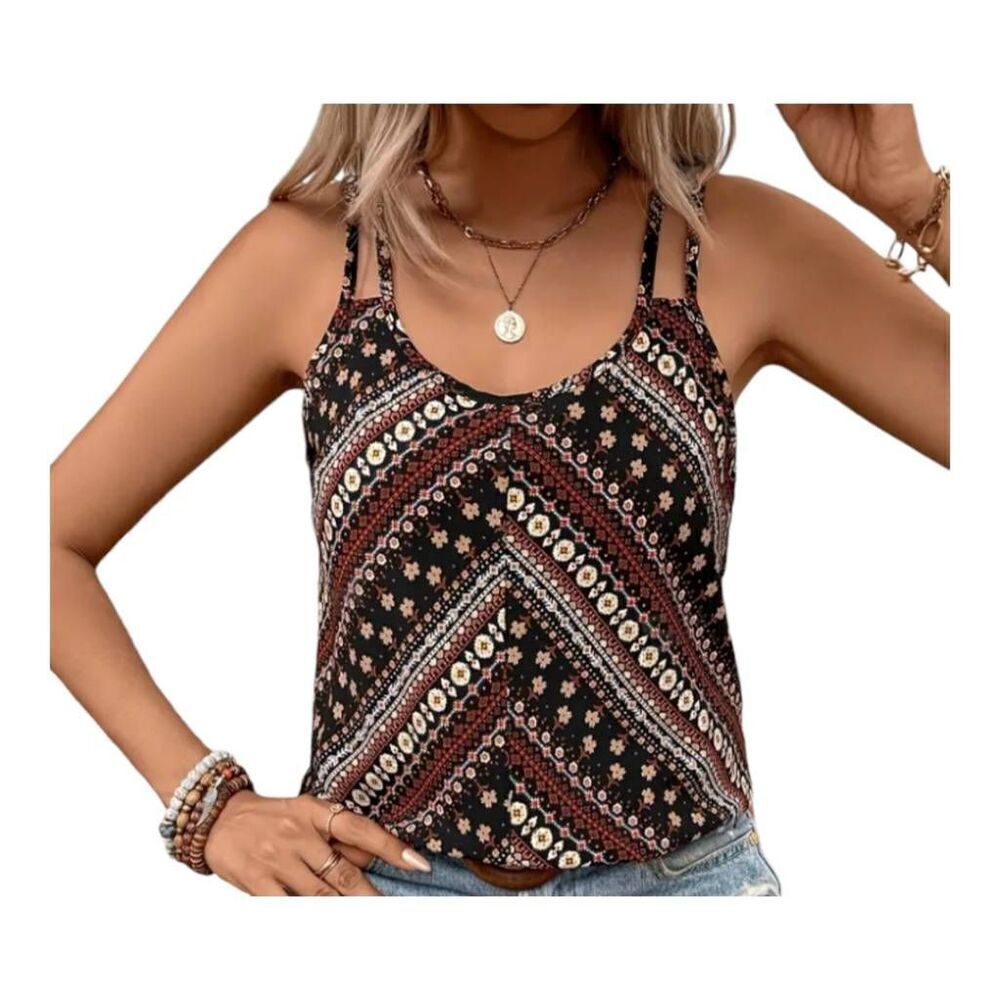 Bohemian Black Patterned Tank Top